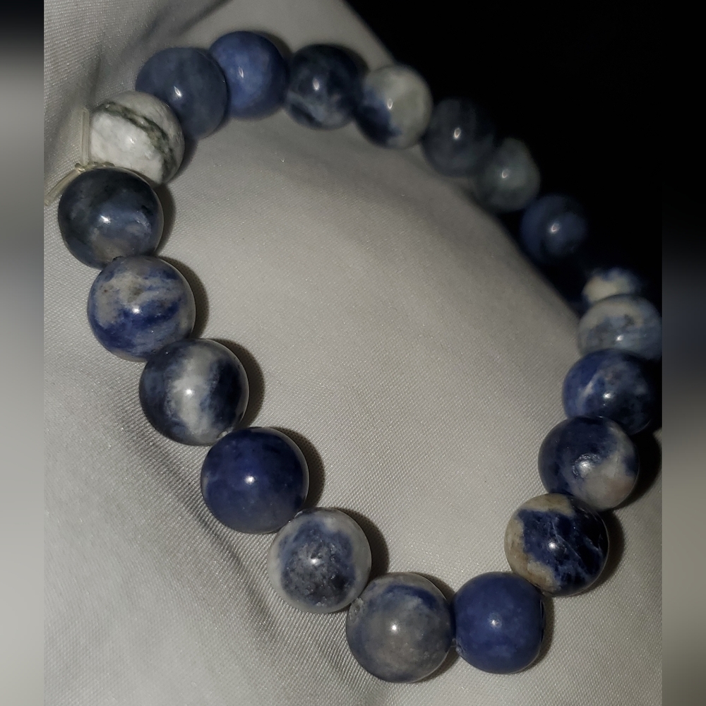 Blue & White Sodalite Handmade Stretch Bracelet